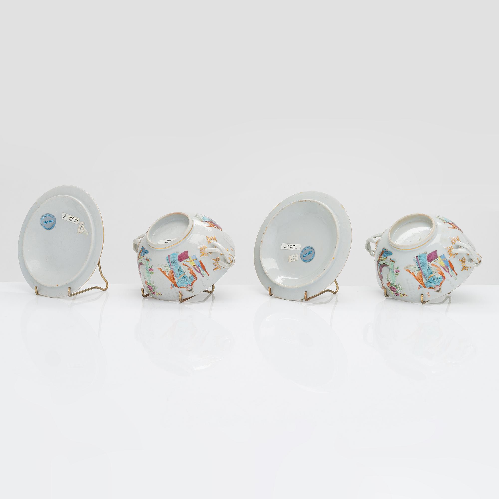 Kannellisia maljoja, 2 kpl, posliinia, Kanton, 1800-luku.