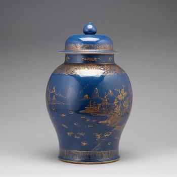 A massive 'powder blue' jar with cover, Qing dynasty, Qianlong (1736-95).