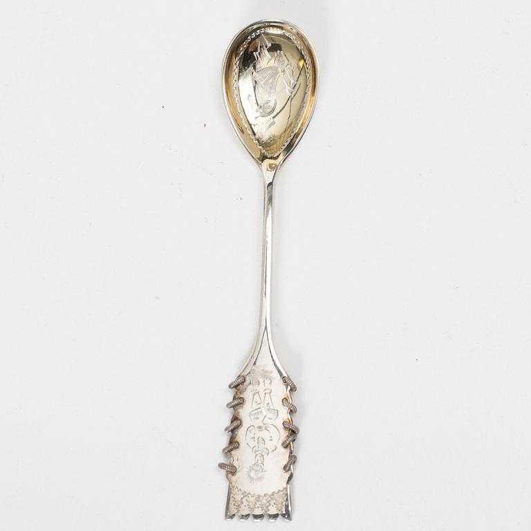 Bestick, 14 st, silver, med dekor av samer och renar, bl a Fritz Olsson, Luleå 1965.