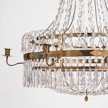 A late Gustavian gilt-brass and cut-glass six-light chandelier, Stockholm, circa 1800.