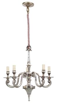 558. An Atelier Torndahl silver plated chandelier and a wall scone, Perstorp, Sweden 1920's-30's.