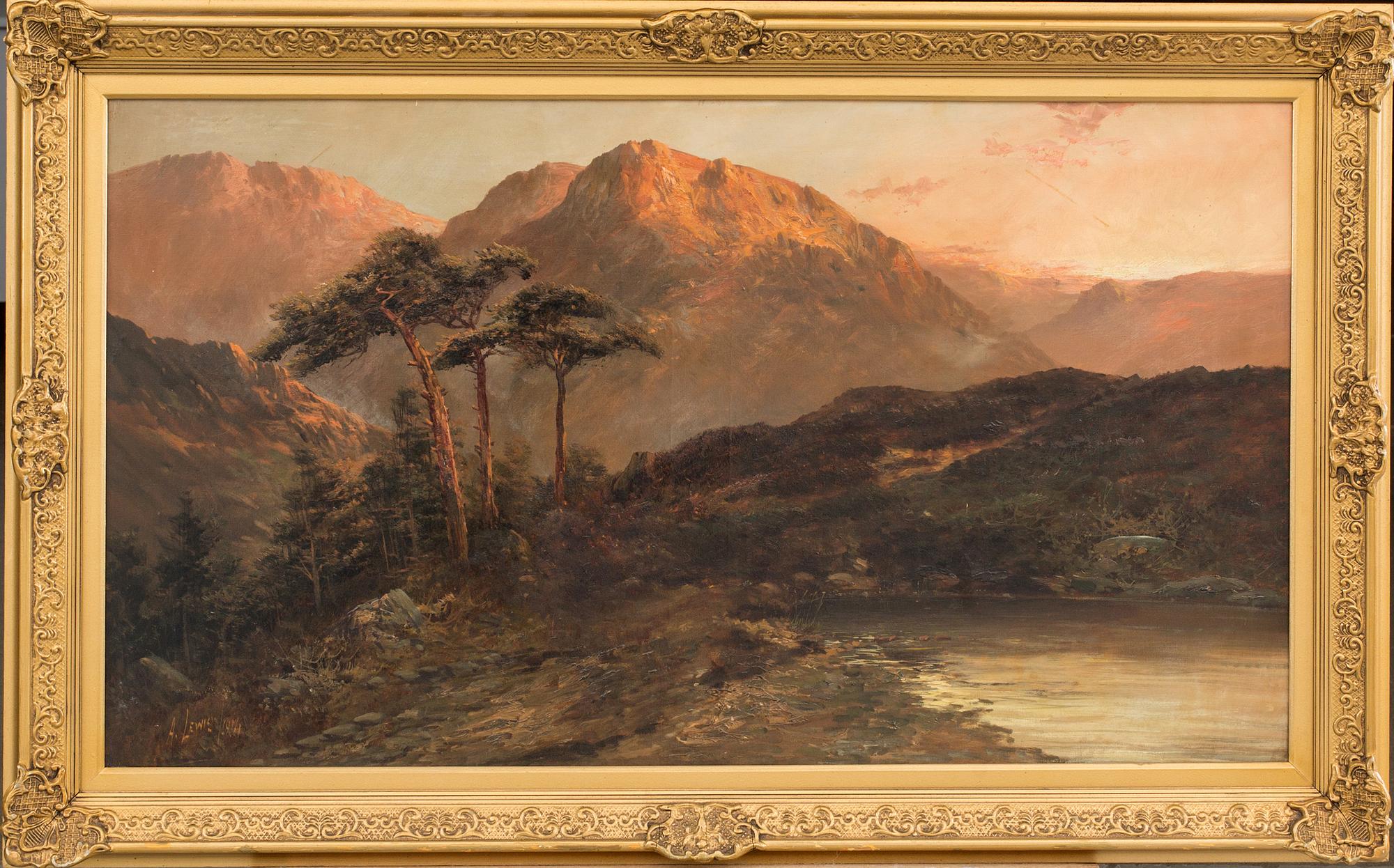UNKNOWN ARTIS, OIL ON CANVAS. SIGNED A. LEWIS 1914.