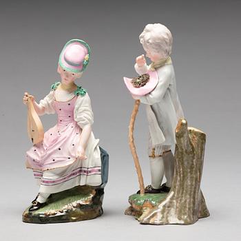 FIGURINER, två stycken, porslin. Höchst, 1700-tal.
