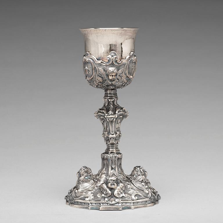 An Italian late 17th/early 18th century silver-gilt chalice, unidentified makers mark, town mark of Rome.