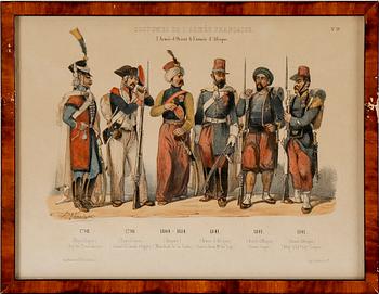 LITOGRAFISKA UNIFORMPLANSCHER, 8 st, Costumes de l'armée Française, 1800-talets slut.