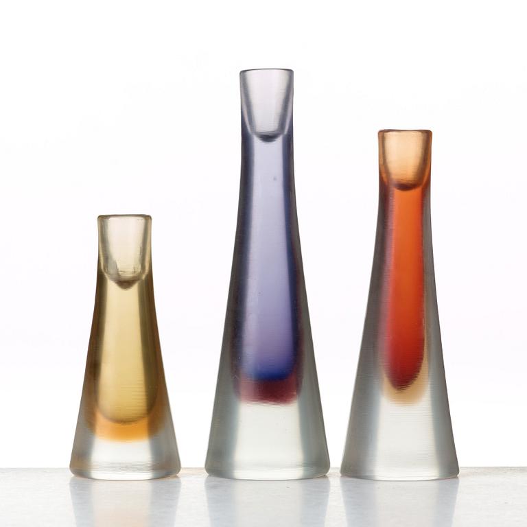 Paolo Venini, a set of three "Incisi" glass candleholders, Venini, Murano, Italy 1950's, model 4809.