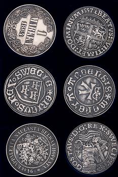 GLASUNDERLAG, 6 st, silver, Tillander 1974. Total vikt 633 g.