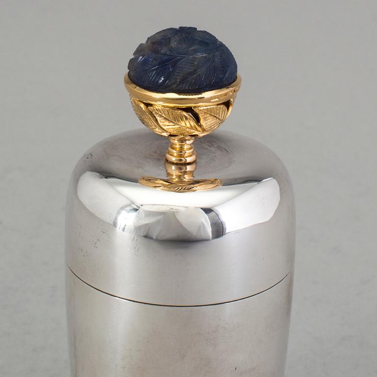 A Swedish 20th century silver and gold ovoid jar and cover, mark of WA Bolin, Stockholm 1975.