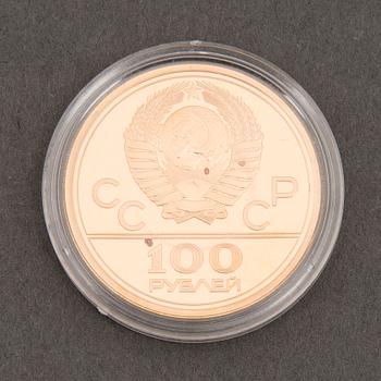 MYNT, 100 RUBEL, XXII Olympiska spelen 1980 i Moskva, guld (900), 1977.