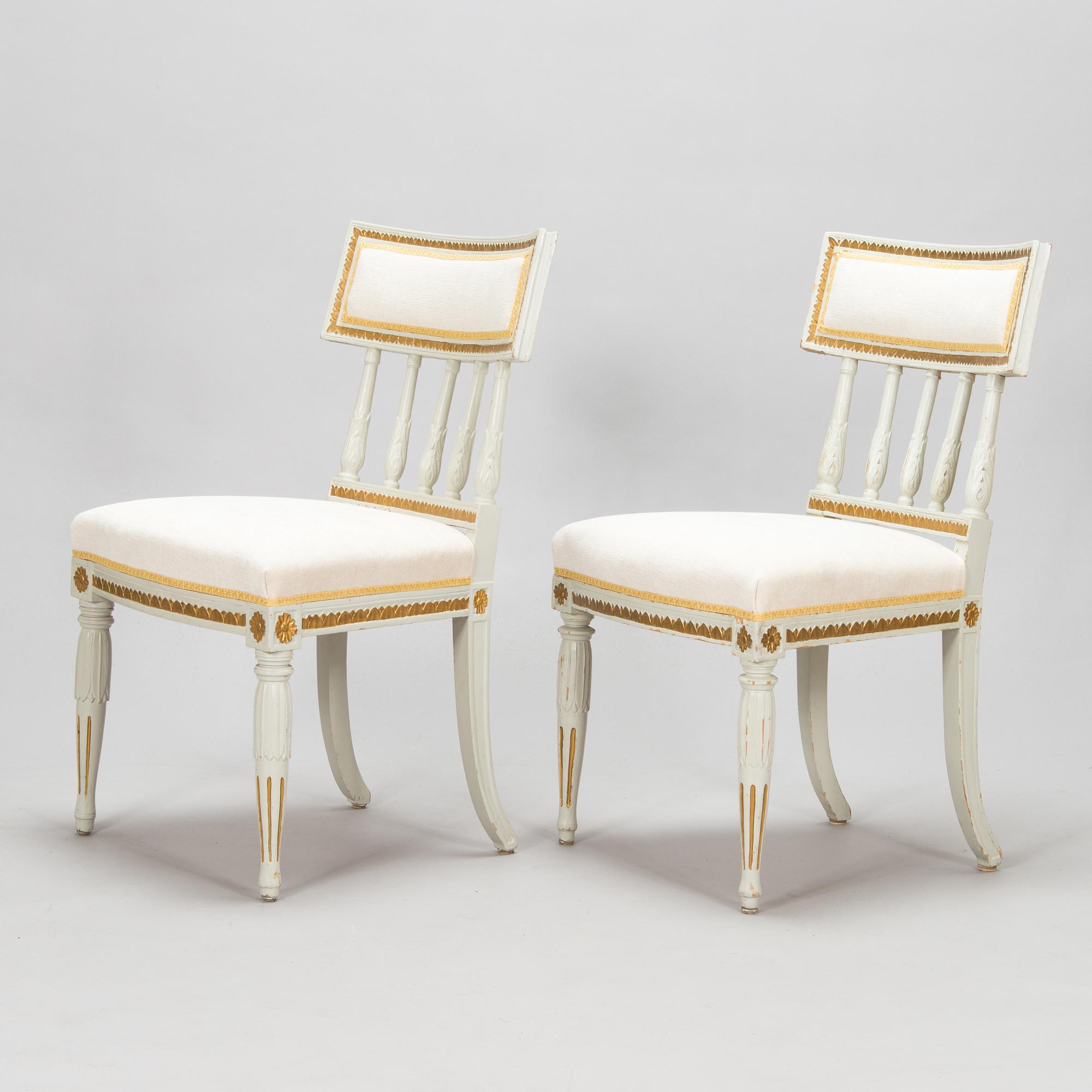 Four late Gustavian Stockholm chairs one signed EÖM  Erik Öhrmark turn of 18th/19th Century.