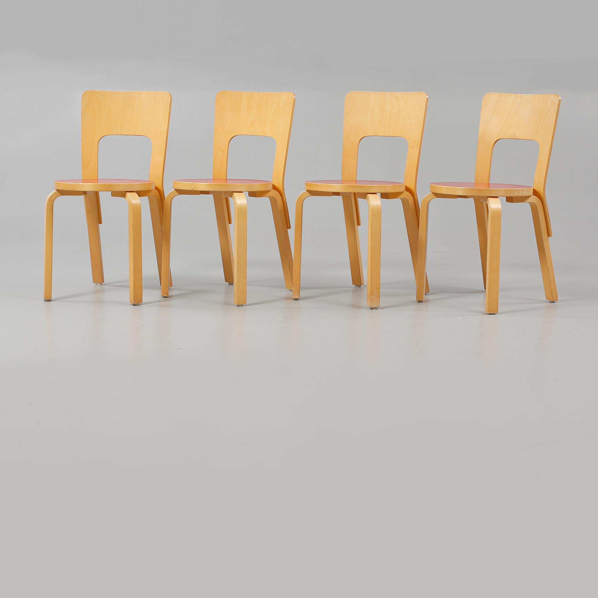 STOLAR, 4 st, modell 66, Alvar Aalto, Artek, 1900-talets mitt.