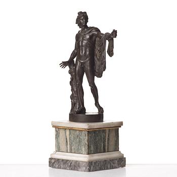 A bronze figure of the Apollo Belvedere on marble base, probably by  Righetti orZoffoli, Rome late 18th century.