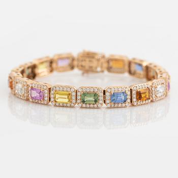 Multi coloured sapphire and brilliant cut diamond bracelet.