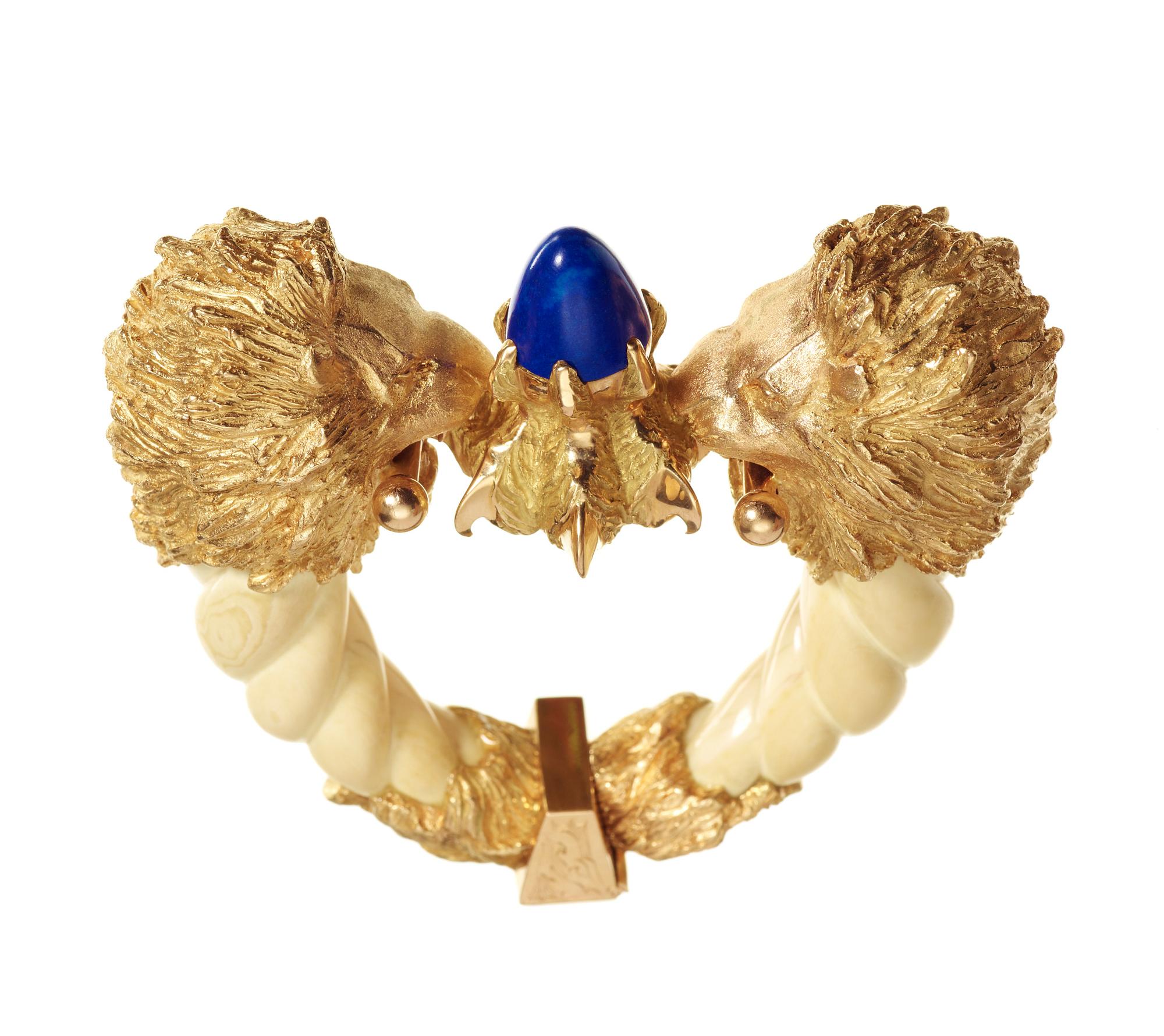 Kristian Nilsson, A Kristian Nilsson 18k gold, bone and lapis lazuli bangle, Stockholm, 1972.