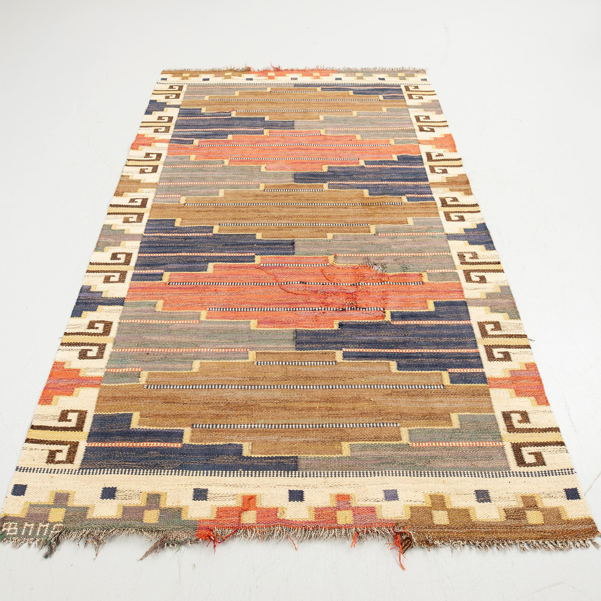 Märta Måås-Fjetterström, rug, "Blue Heath", flat weave, approx. 242 x 151 cm, signed AB MMF.