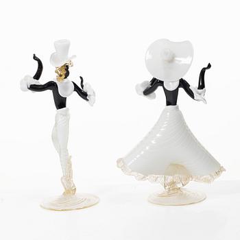 Figurines, a pair, glass, Valentino, Murano, Italy, mid-20th century.