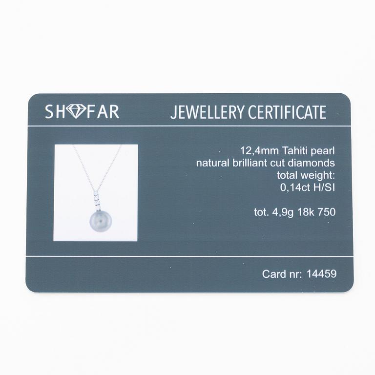 Necklace 18K white gold with cultured Tahitian pearl and brilliant-cut diamonds.