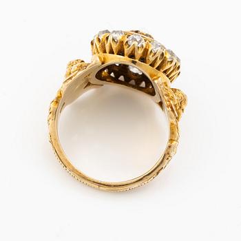 Ring, 14K gold with monogram, enamel and old-cut diamonds.