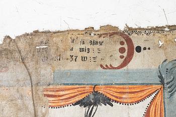 A nine-piece part folk art wall painting from Värmland, Sweden, late 18th century.
