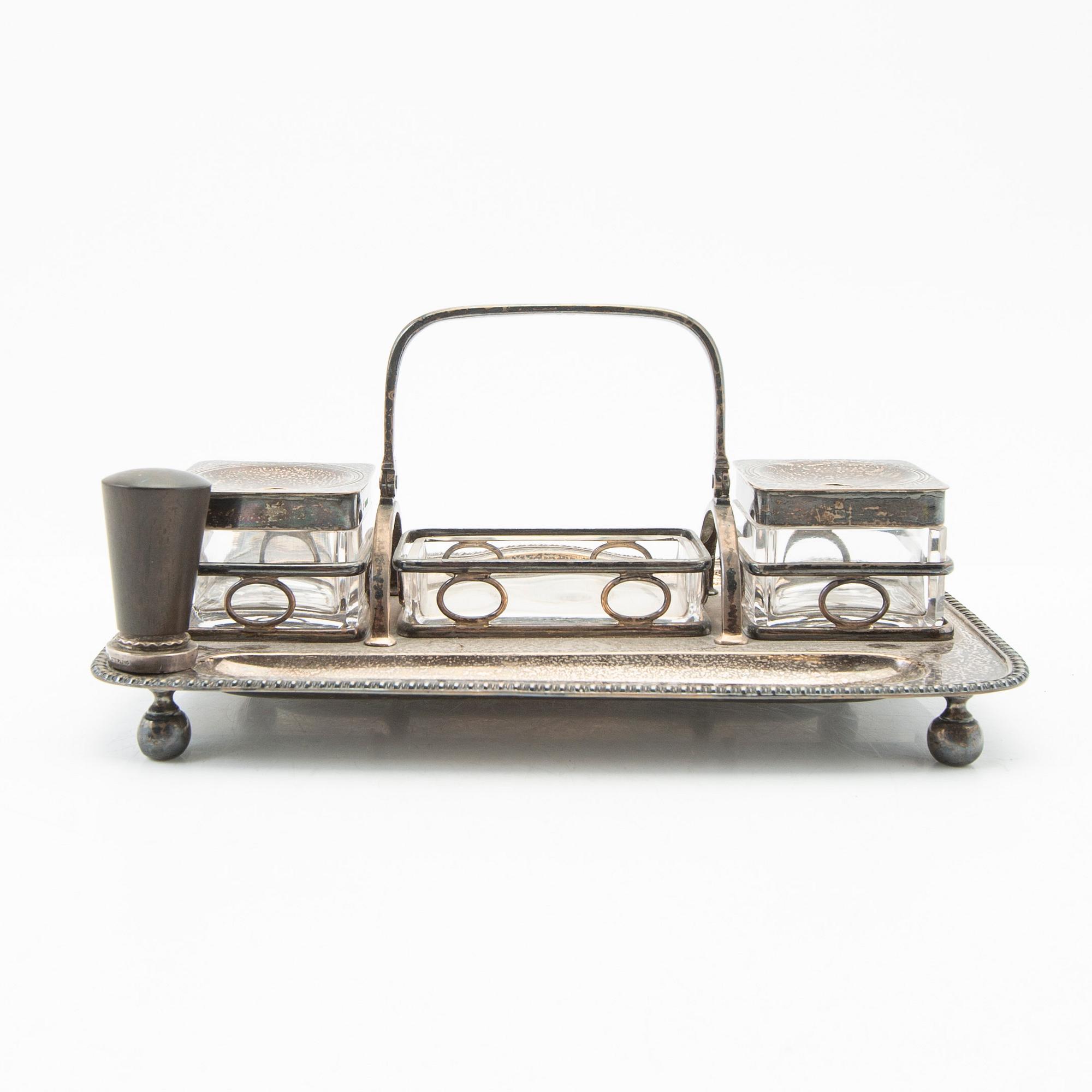 Writing set, silver, London, England, 1933, along with a letter opener, Hugo Strömdahl, Stockholm, 1953, and a seal.