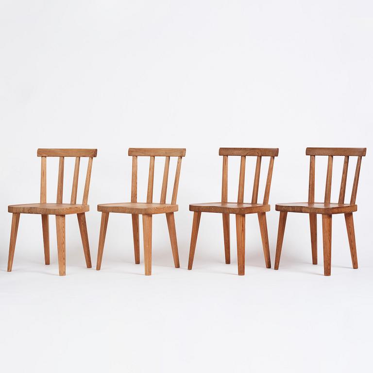 Axel Einar Hjorth, a set of four "Utö" stained pine chairs, Nordiska Kompaniet 1930s.