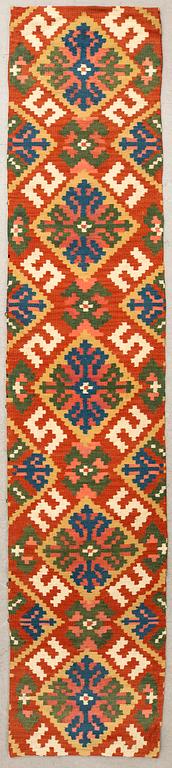 A bench cushion, flat weave, probably Västergötland, approx. 240 x 47 cm, first half of the 19th century.