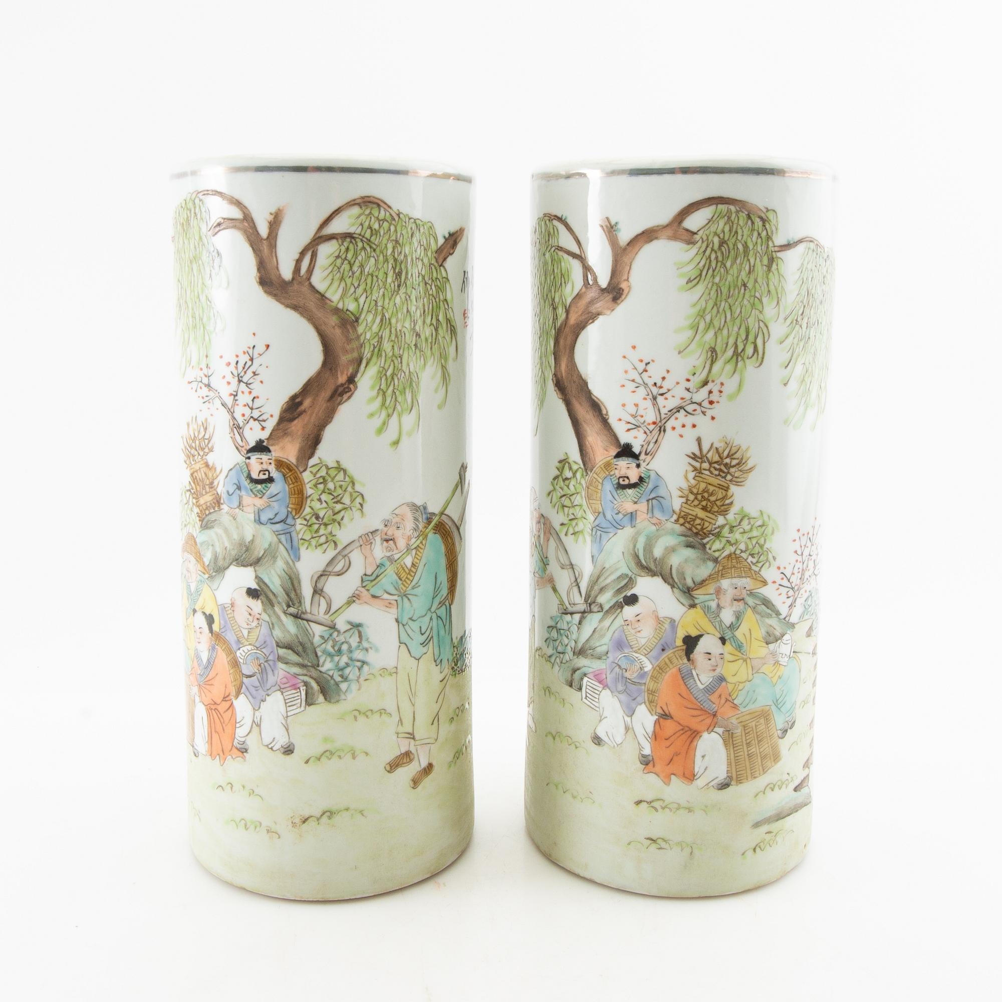 Brush vases a pair similar China 20th century porcelain.