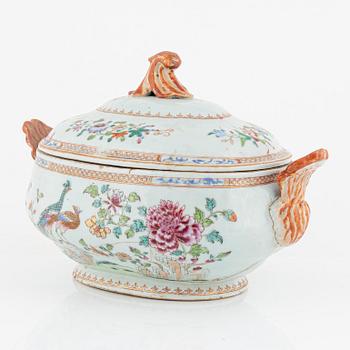 A famille rose 'double peacock' tureen with matched cover, Qing dynasty, Qianlong (1736-95).