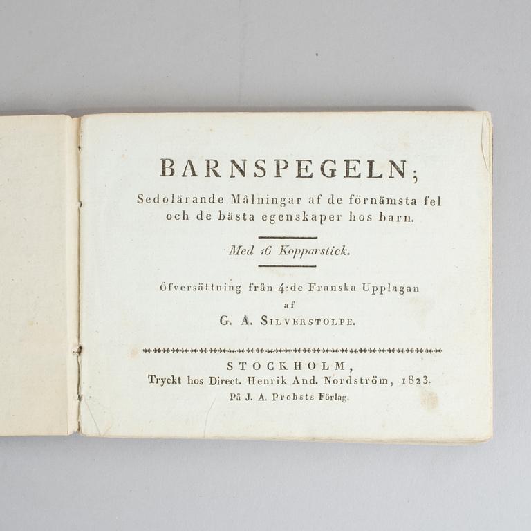 G.A.SILVERSTOLPE, Barnspegeln, med 16 handkolorerade kopparstick, Stockholm 1823.