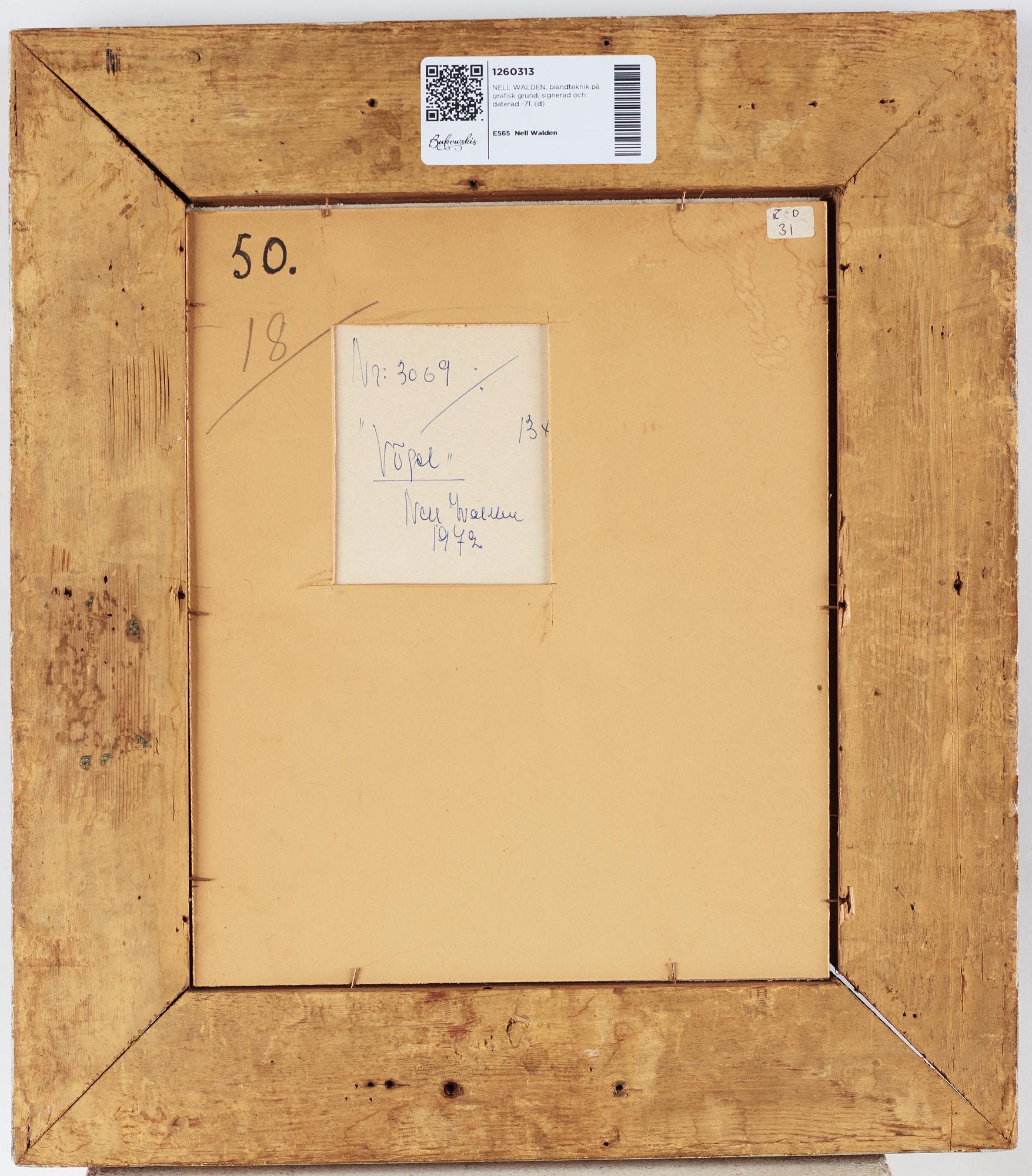 NELL WALDEN, mixed media on print, signed and dated-71.