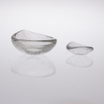 TAPIO WIRKKALA, SKÅLAR, 2 st, glas, Iittala, signerade.