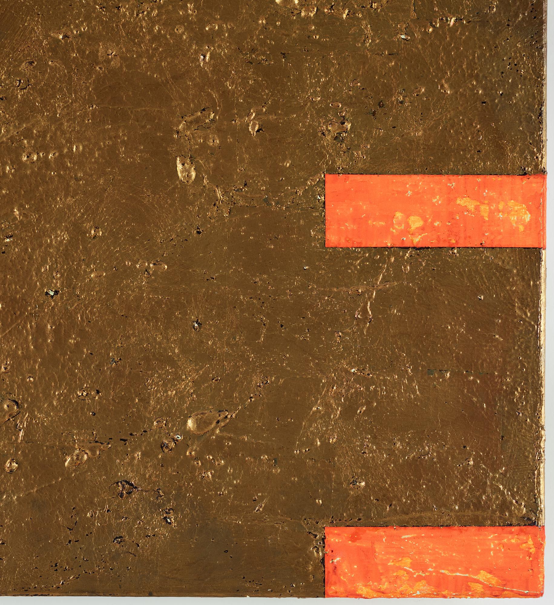 Gordon Hart, signed and dated 1984 on verso. Diptych. Gesso, silver leaf and metal leaf on panel.