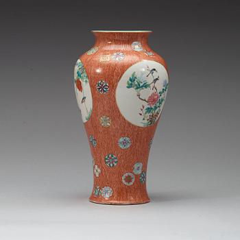 A famille rose vase , Qing dynasty, 19th century with Qianlong sealmark in red.