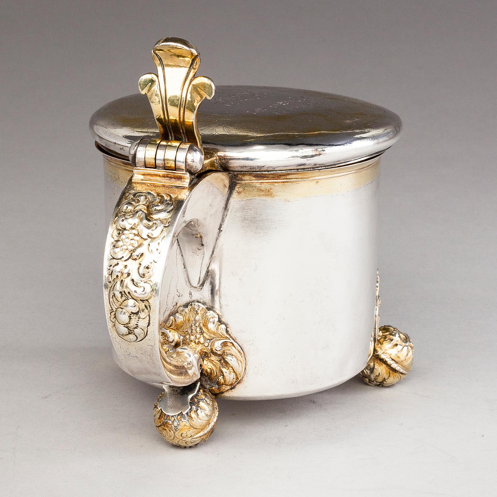 CHRISTOPHER RICHTER, A baroque parcel-gilt silver tankard, Stockholm 1691.