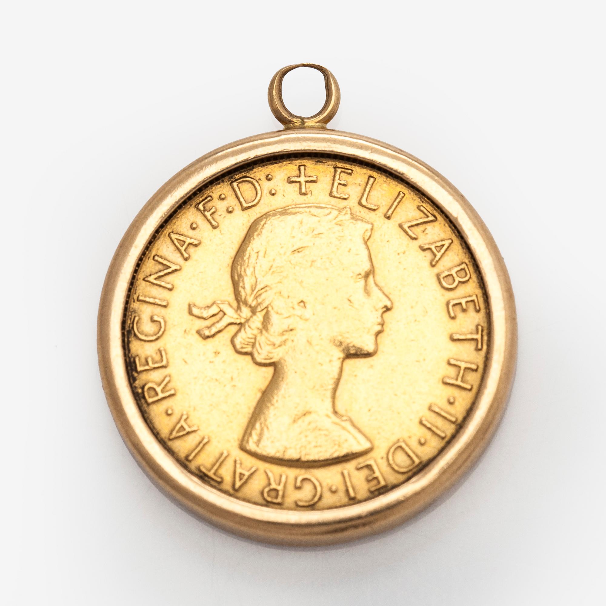 Pendant with gold coin, Regina Elizabeth II 1966.