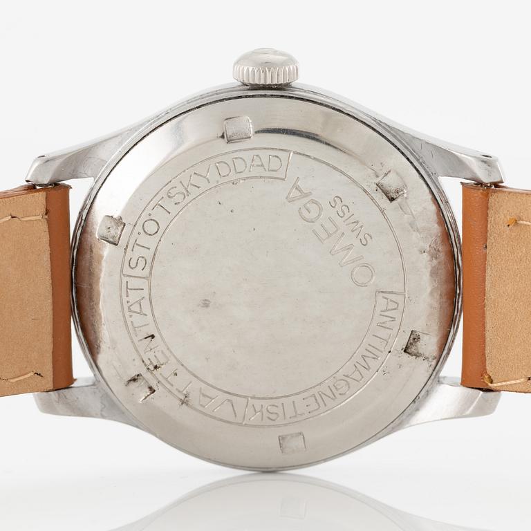 Omega, "Antimagnetisk, Vattentät, Stötskyddad", armbandsur, 35 mm.