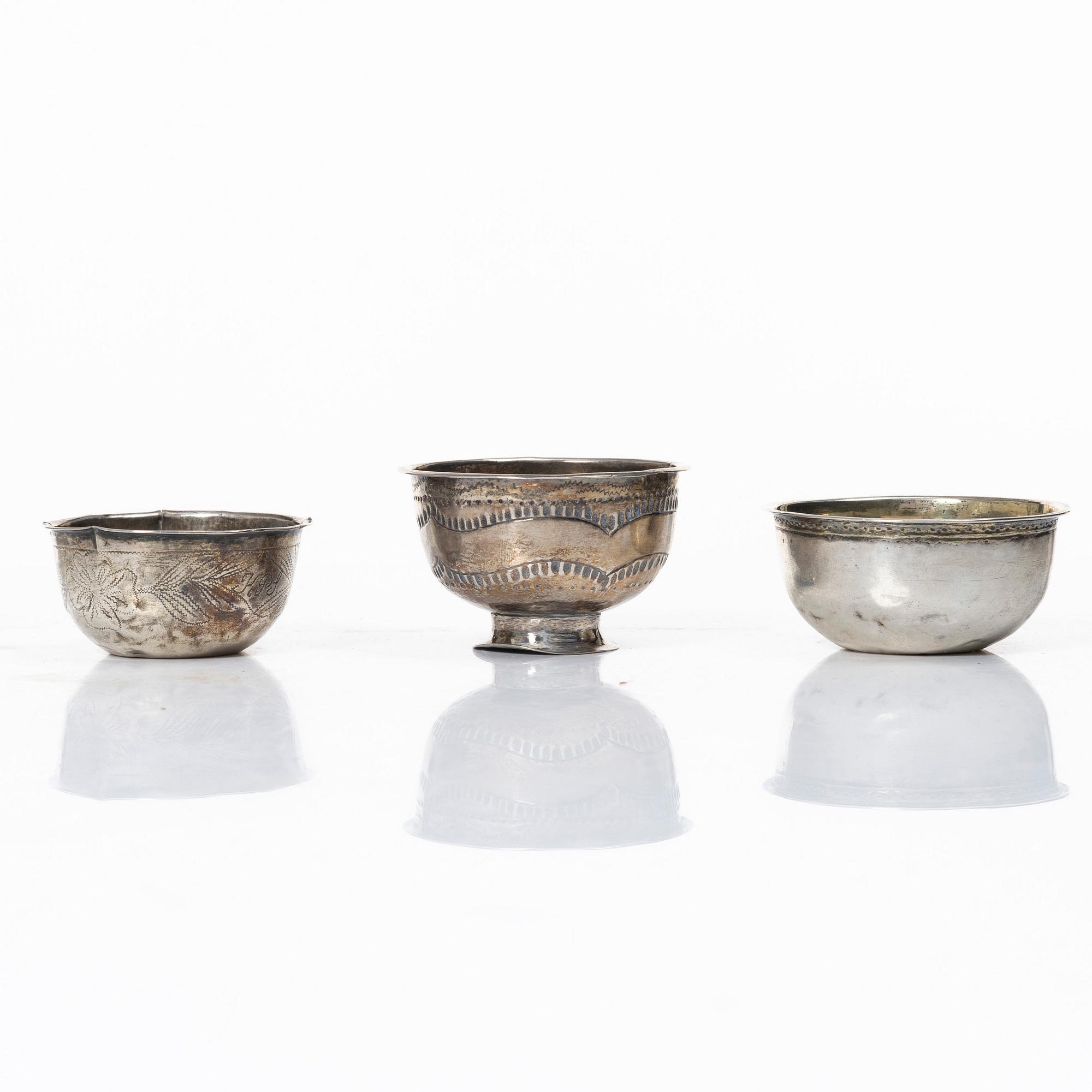 Two Swedish silver cups and four tumblers, 18th-19th century.