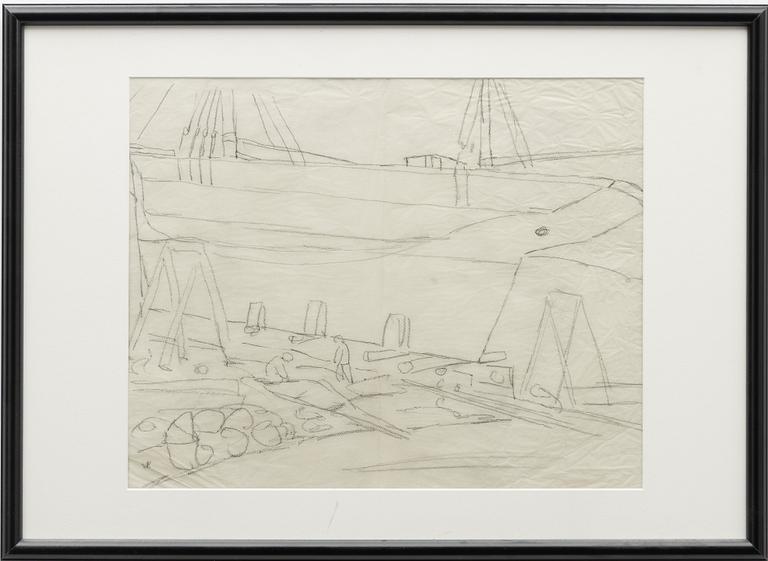 Wilhelm Kåge, Docked ship, as well as a landscape with houses.