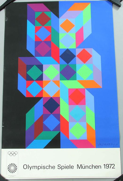 OLYMPIADAFFISCHER, Berlin, 1972, 2 st, Victor Vasarely och Paul Wunderlich.