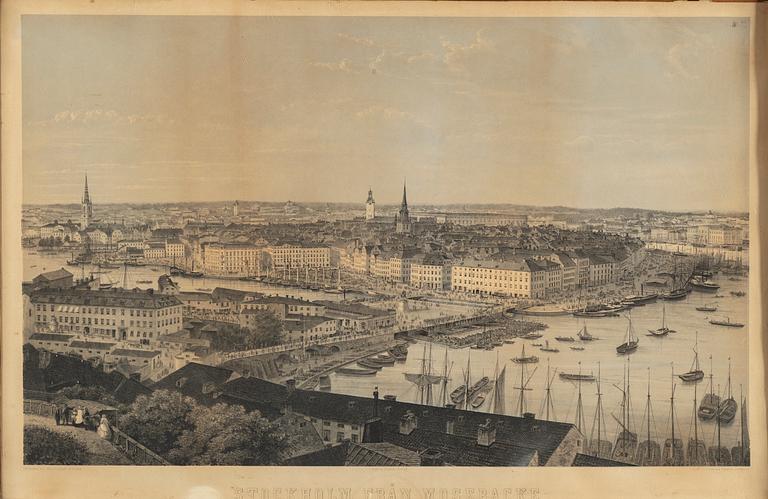 LITOGRAFISKT TRYCK, efter fotografi af G Joop, " Stockholm från Mosebacke ".