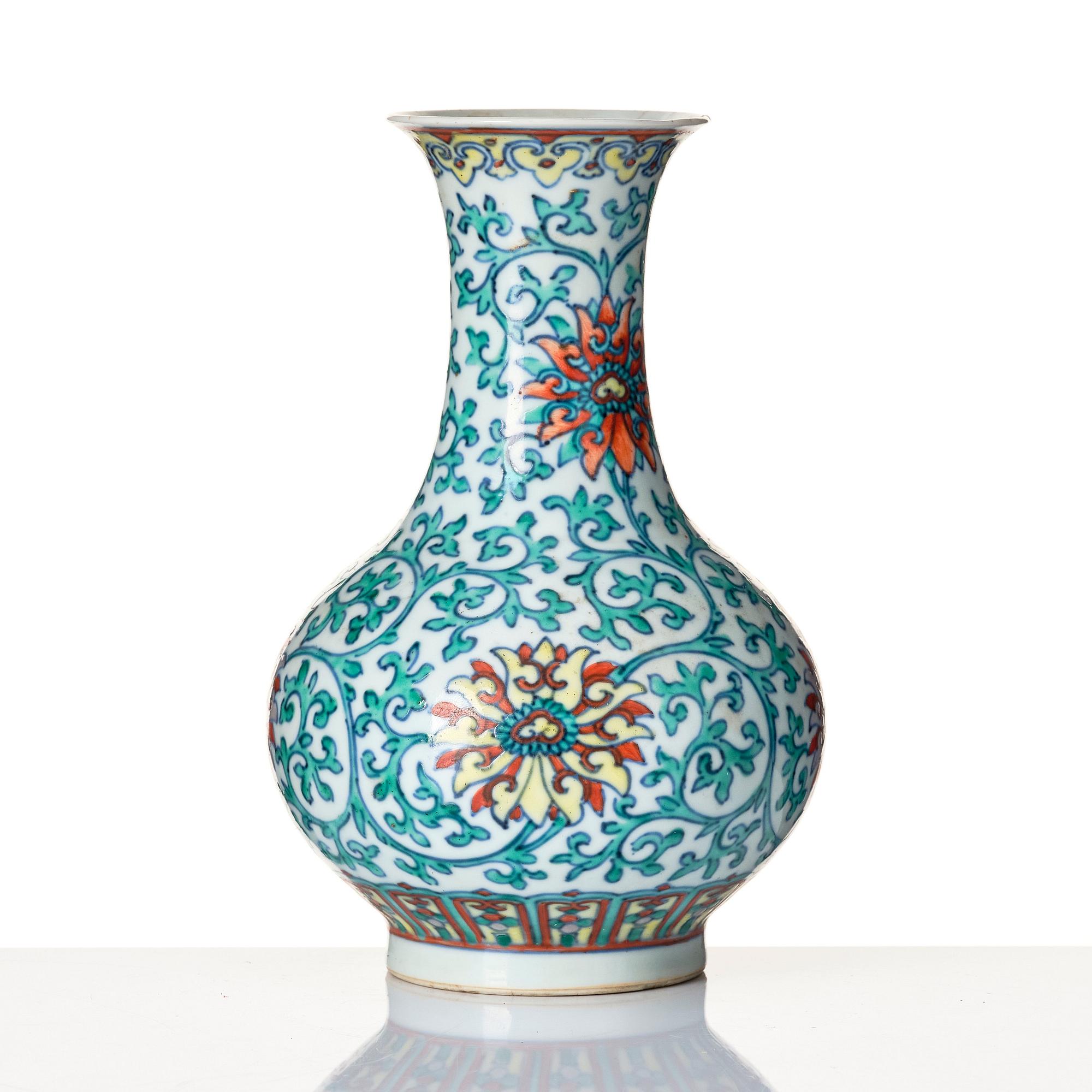 A doucai 'lotus' vase, Qing dynasty with Qianlong seal mark and of the period.