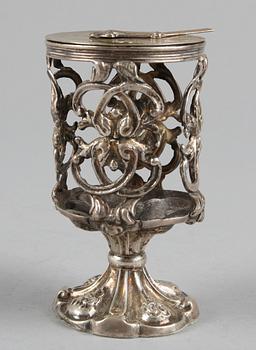 VAXSTAPELSTÄLL, silver, Christian Hammer, Stockholm, 1849.