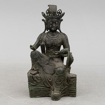 A mid 20th century metal Guan Yin figurine, China.