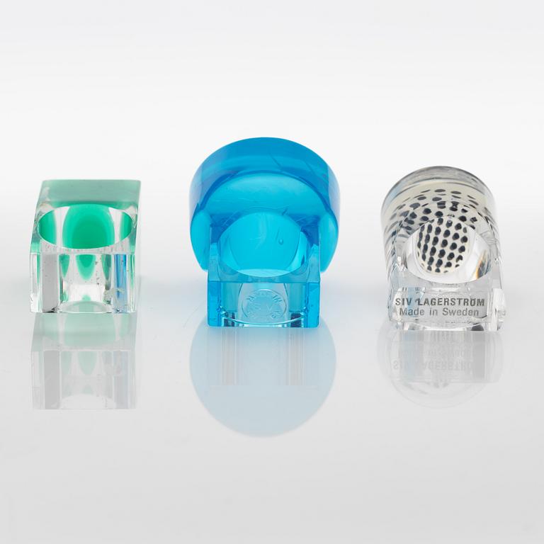 Siv Lagerström, three acrylic plastic rings, 1970s.