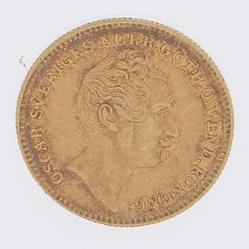 A Swedish 1 Dukat in gold, with the Swedish and Norwegian King Oscar I, 1856.