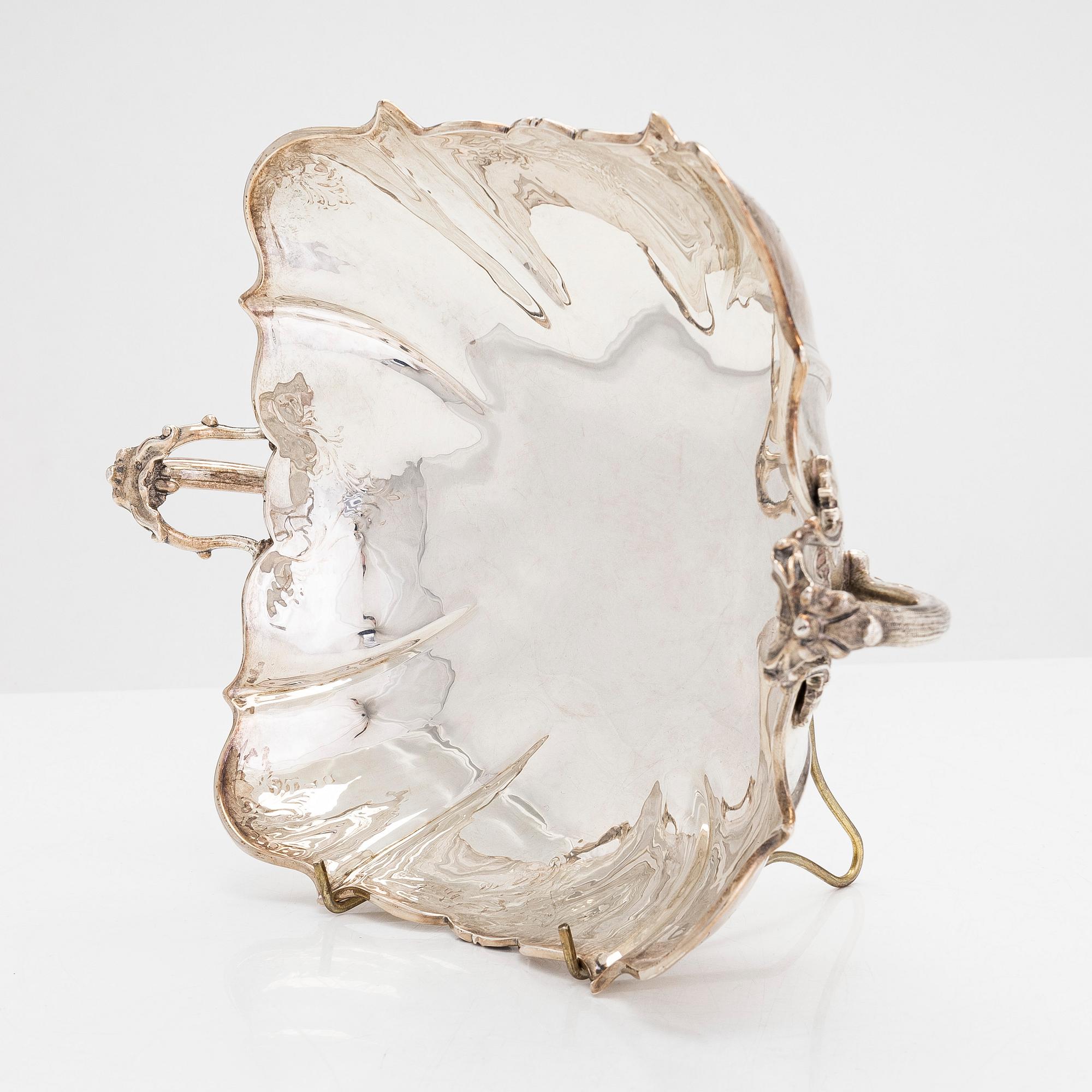 A silver centre-piece bowl and a pair of dishes, 1960s.