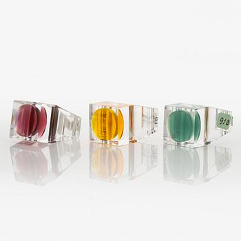 Siv Lagerström, three acrylic plastic rings, 1970s.