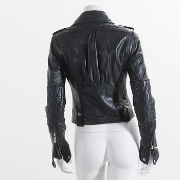 DSQUARED, a black coloured leather bikerjacket.