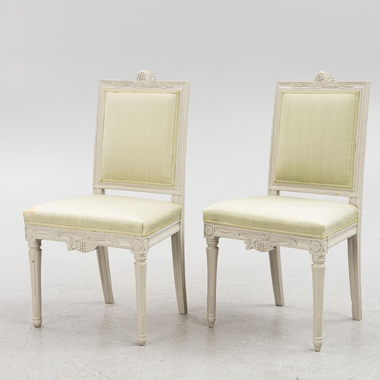 A set of five late-Gustavian chairs from Lindome, late 18th century.