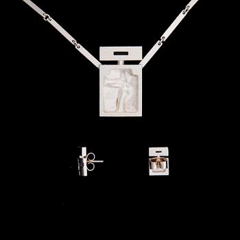 HALSSMYCKE SAMT ÖRHÄNGEN, sterlingsilver samt onyx, "Ballaro", Björn Weckström Lapponia 2008.